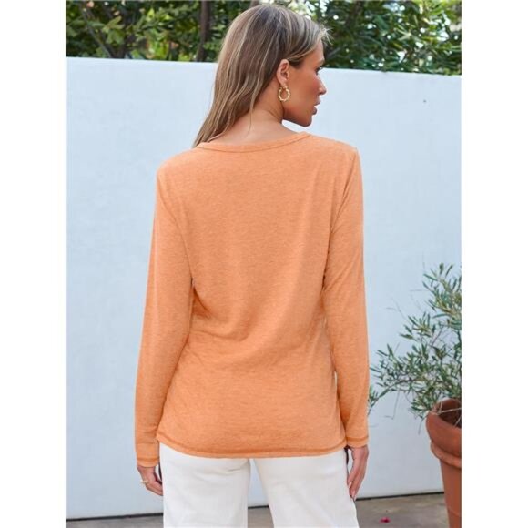Women's Long Sleeve Round Neck Basic Tee - Fall Casual Tops and Outfits - Picture 5 of 7